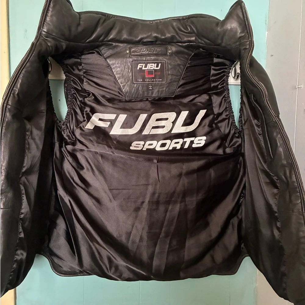 Vintage FUBU Sports Leather Puffer Vest - Black - Men’s Large - Y2K Streetwear - Picture 2 of 8
